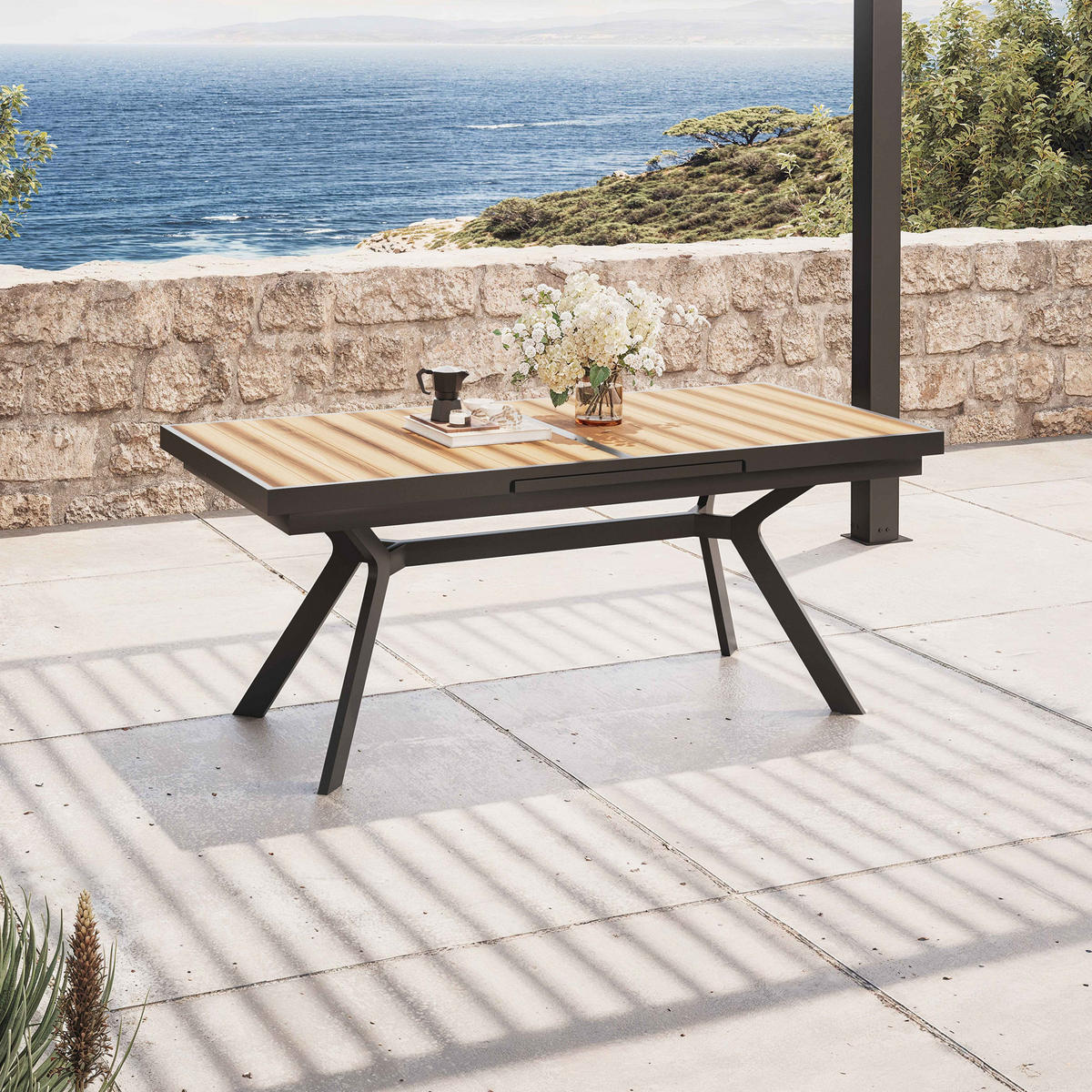 GARTENTISCH ausziehbar 187/250 cm, Grau - Grau, Metall (187/90/77cm) - Oviala