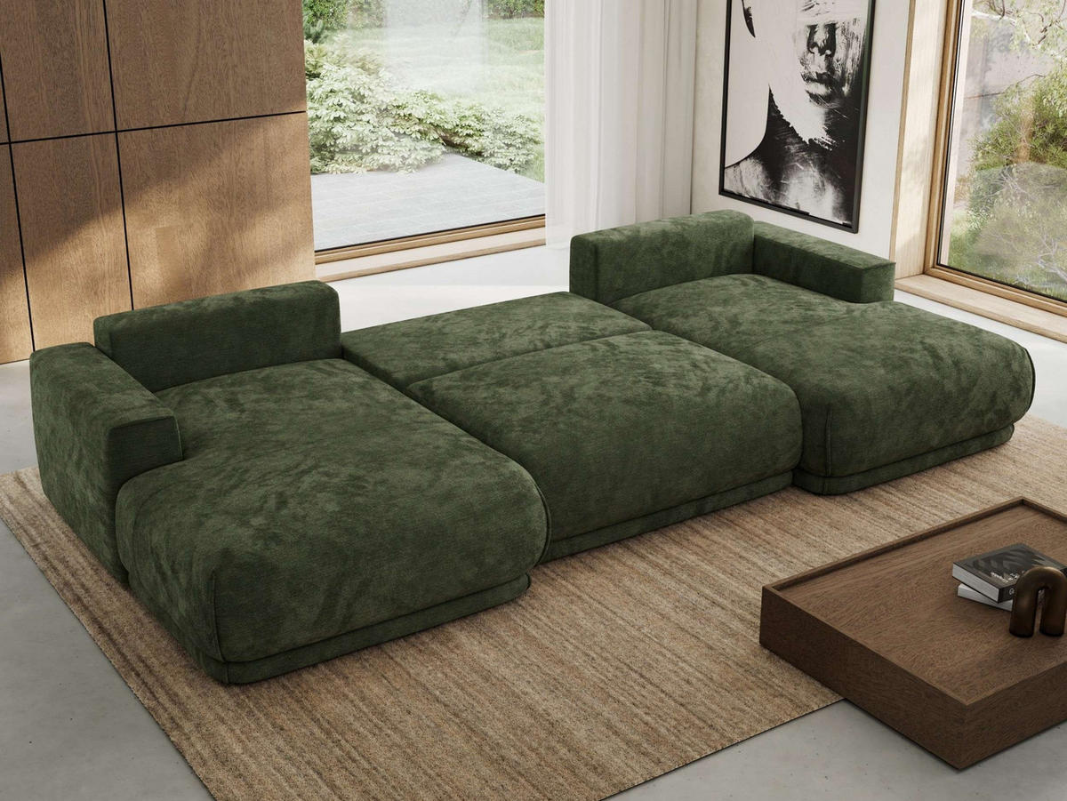 SEDACIA SÚPRAVA RINA U Tmavozelená Hladký ženil - čierna/tmavozelená, textil/plast (360/85/170cm) - MKS