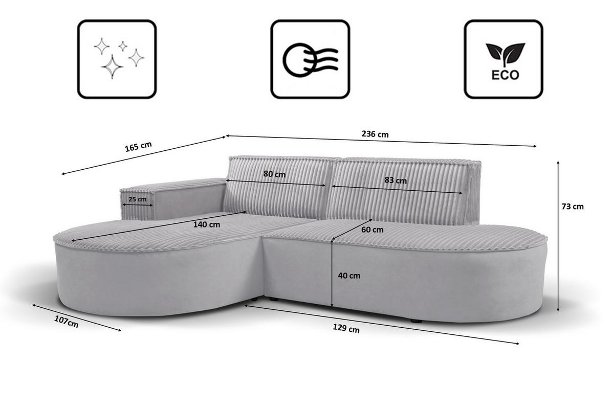 ECKSOFA L-förmiges Modena Soft Hellgrau Links - Hellgrau, Holz (165/236cm) - Kaiser Möbel