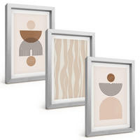 BILDER SET 3er Set - 20x30 cm Silberner Rahmen - Abstrakte Formen braun beige - Silberfarben, Kunststoff (20/30cm) - TULUP