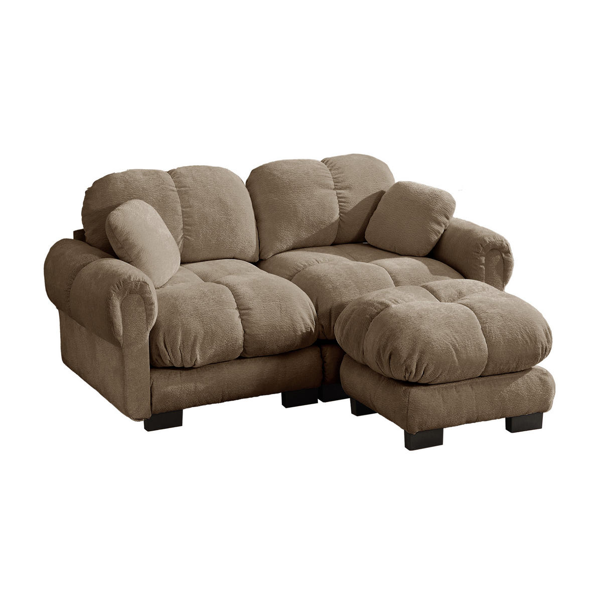 SOFA aus Chenille Braun mit mobilem Hocker - Braun, Holz (149/190cm) - Meubliv