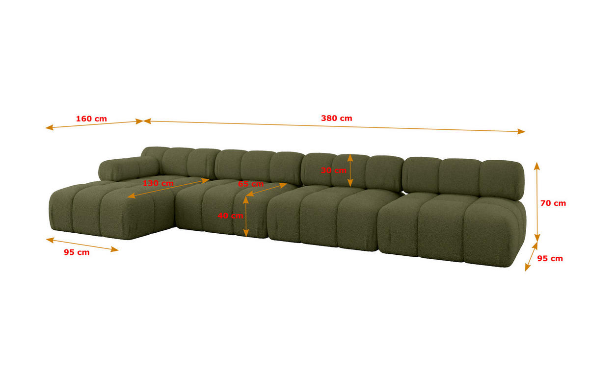 ECKSOFA modulares Sofa Razon-L3 - 380x160x70 cm Grün Bouclé - Grün, Holzwerkstoff/Textil (380/160cm) - ALTDECOR