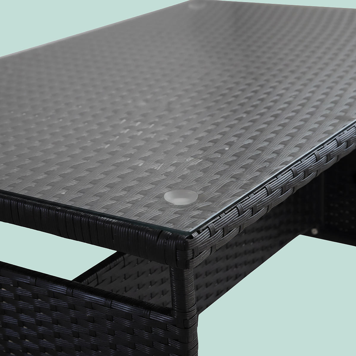 BORD Svart trädgård polyrattan glasskiva 100x60 cm - Svart, Glas/Plast (60/100/70cm) - Relaxdays