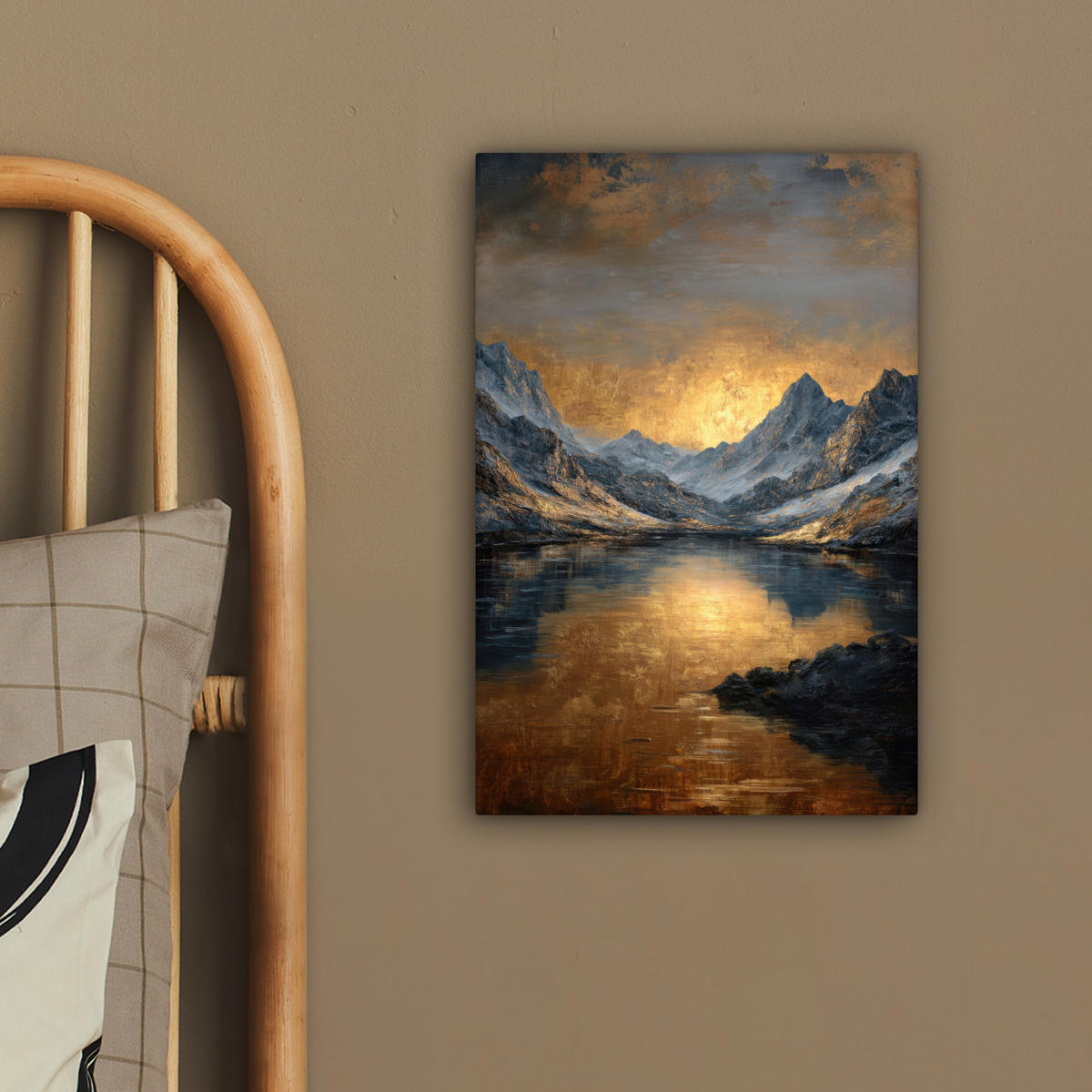 LEINWANDBILD Bergkulisse mit goldenem Sonnenuntergang Deko Wohnzimmer 20x30 cm - Goldfarben, Textil (20/30cm) - MuchoWow