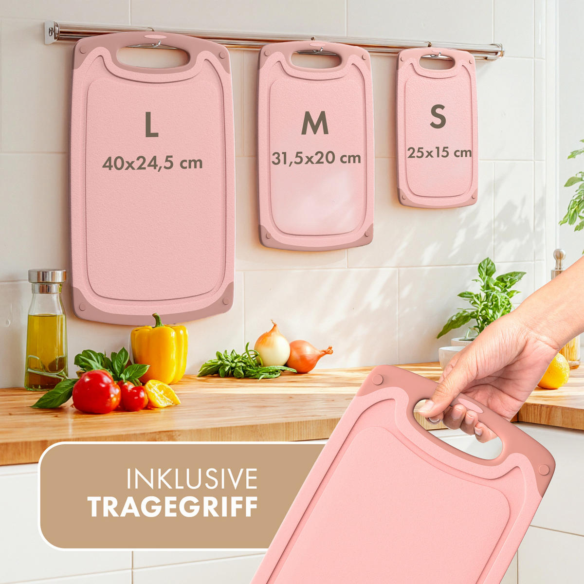 SCHNEIDEBRETT 3er Set Rosa - Rosa, Kunststoff (25/0.75cm) - Blumtal