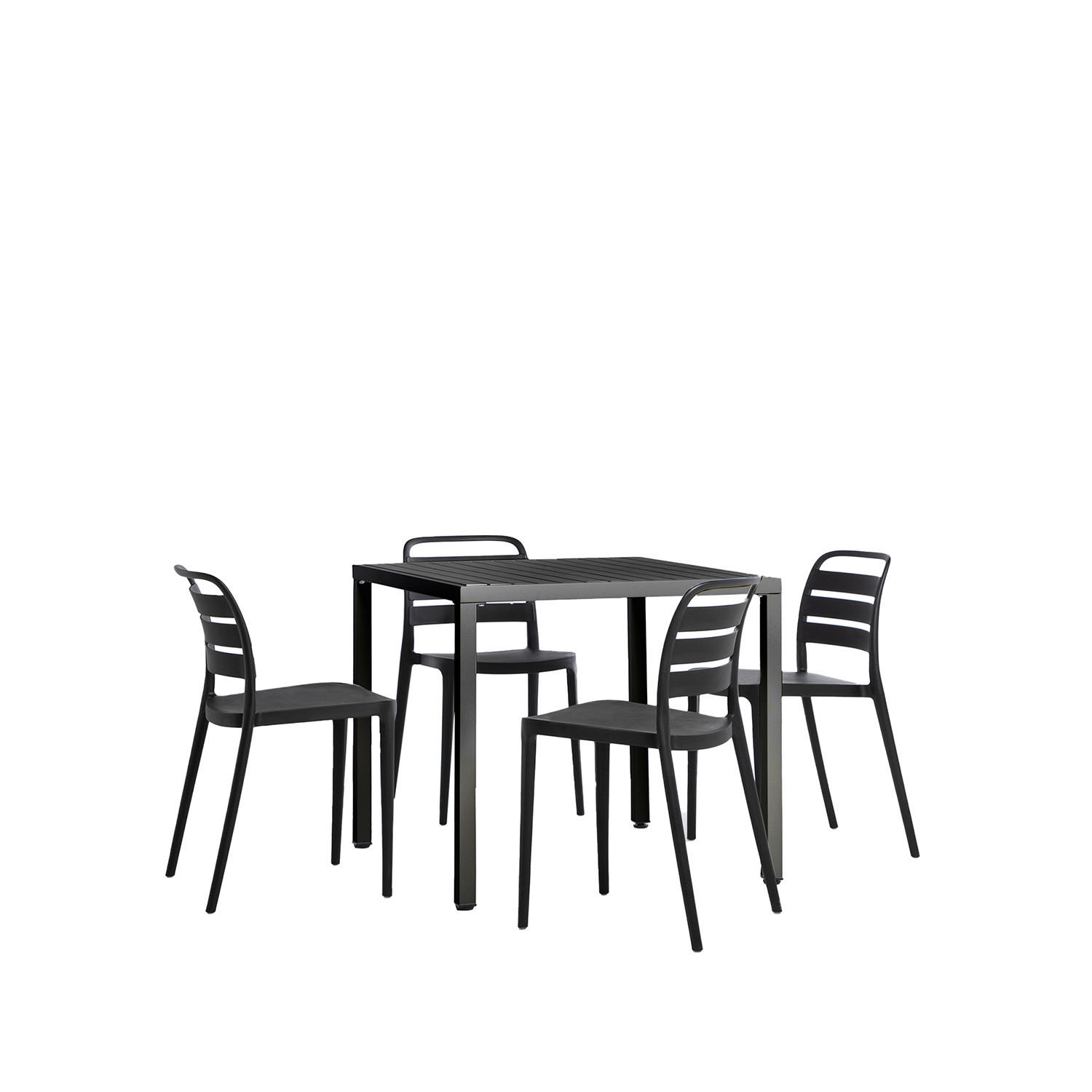 GARTEN-SET mit Tisch und 4 stapelbaren Stühlen in Anthrazitgrau Zira - Grau, Kunststoff - Klast Home