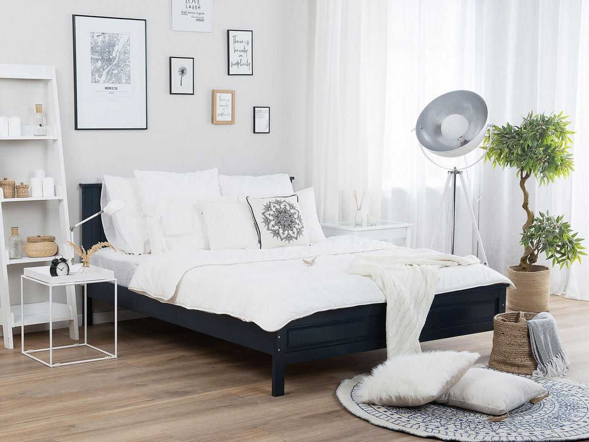 HOLZBETT 180/200cm Dunkelblau Olivet - Dunkelblau, Holz (180/200cm) - Beliani
