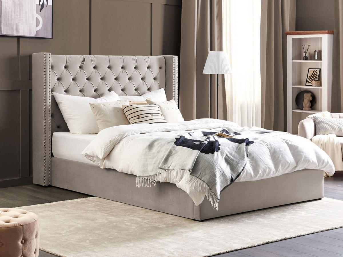 POLSTERBETT 180/200cm Hellgrau Lubbon - Hellgrau, Textil (180/200cm) - Beliani