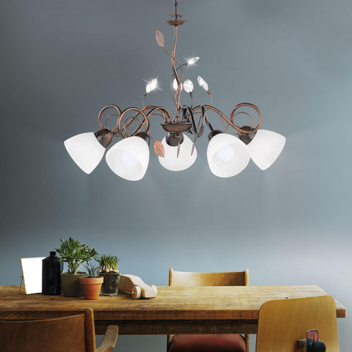 HÄNGELEUCHTE Kristalblätter Rostoptik Braun - Braun, Glas (70/70/150cm)