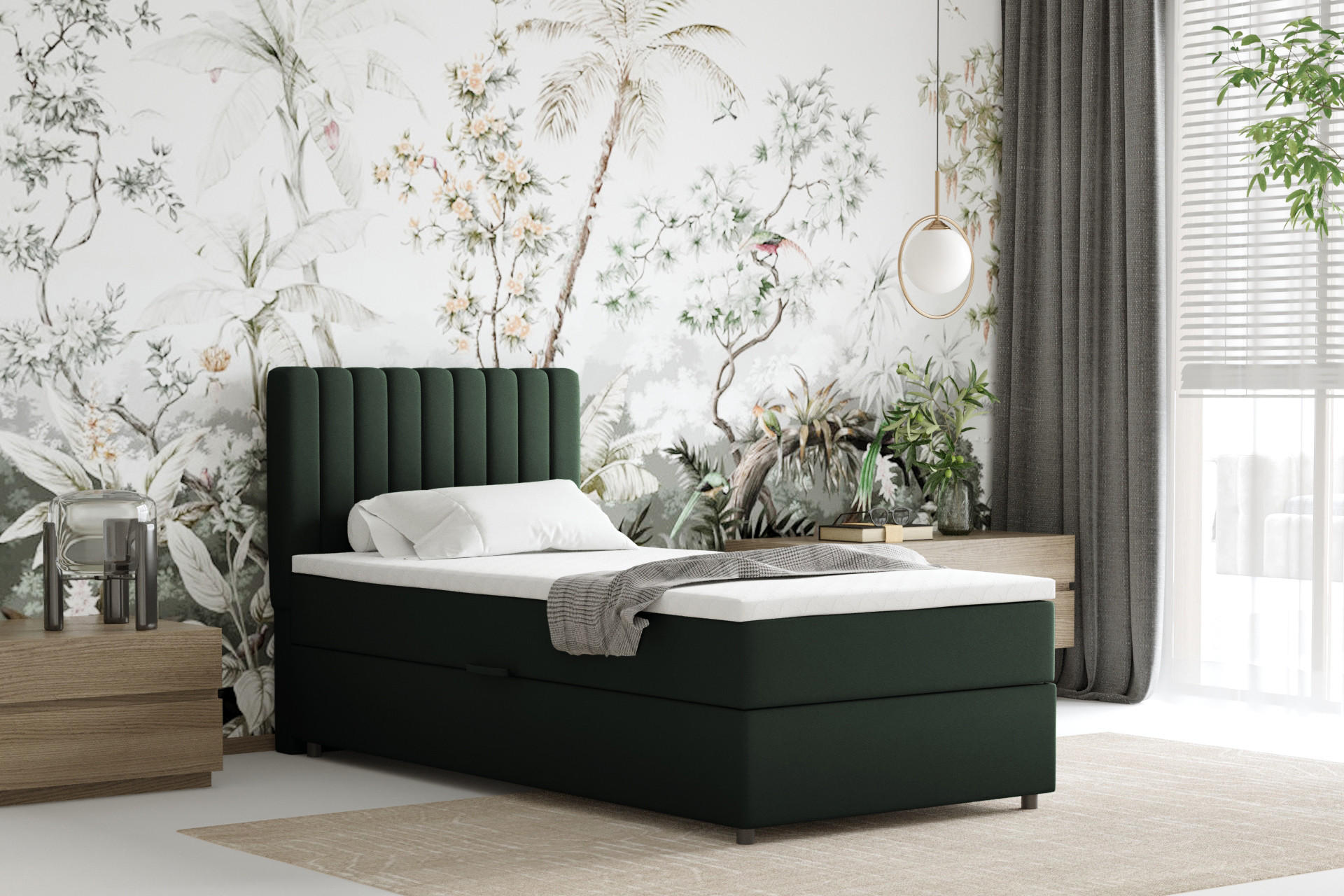BOXBETT Everest 90 x 200 cm Einzelbett mit hochwertiger Bonell-Matratze und Topper - Grün, Holz (90/200cm) - Panda Möbel