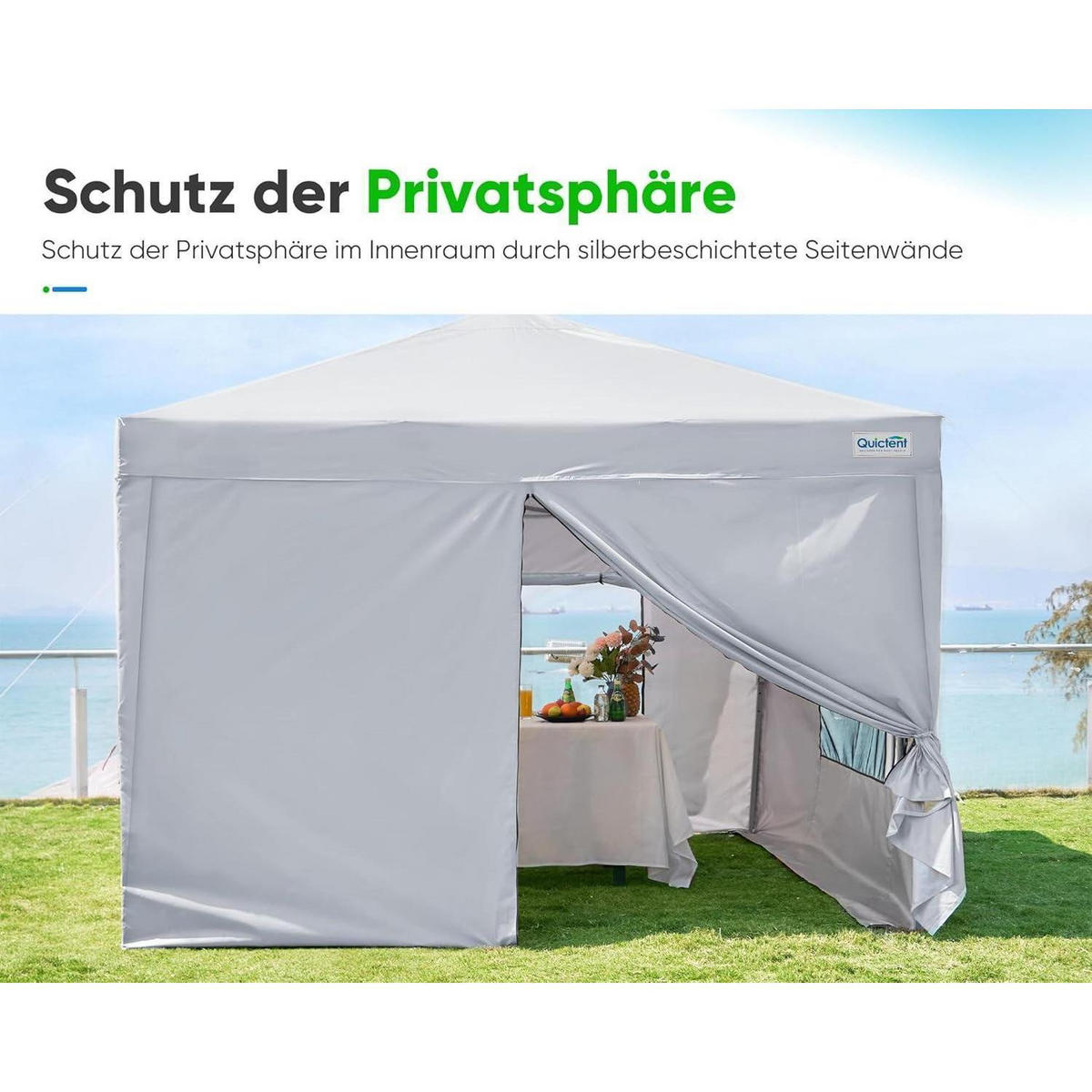 FALTPAVILLON 300 x 300 cm wasserdicht mit Seitenwänden UV-Schutz 50+ Stahlrahmen Weiß - Weiß, Textil (300/265/300cm)