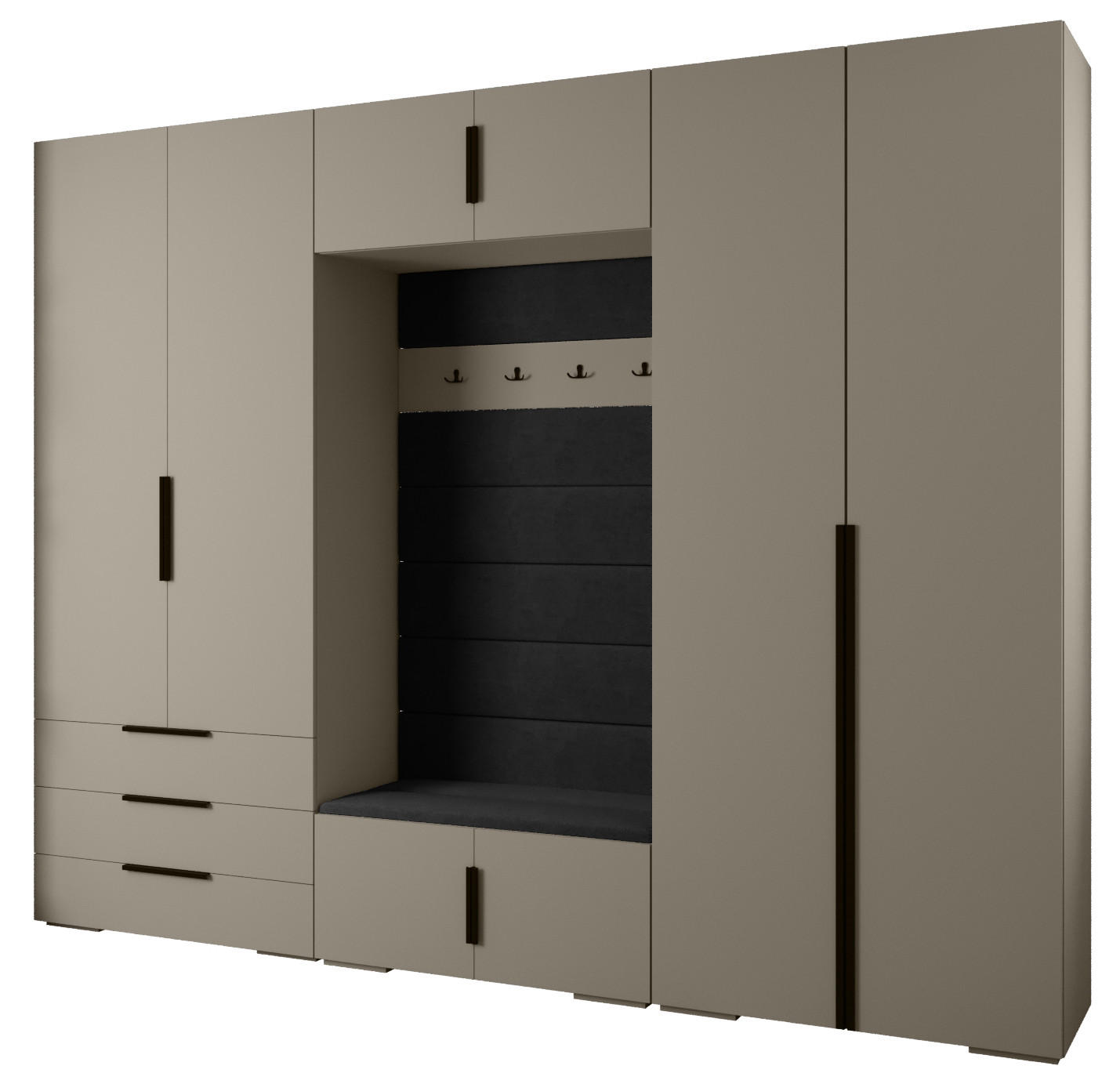 Abiks Möbel Garderoben-Set Kaschmir, Schwarz, Schwarz 300x236.7x47 cm