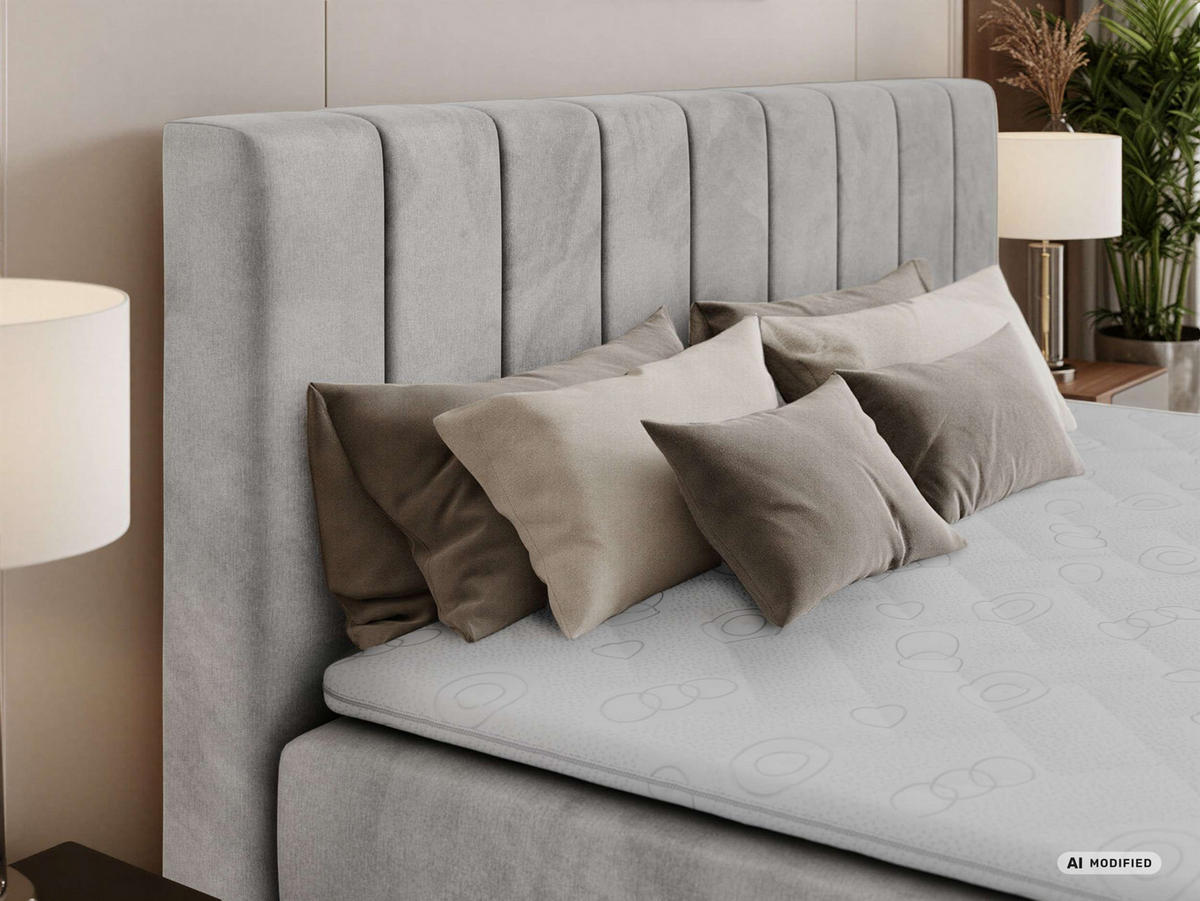 BOXBETT ALVER 200/200 - Hellgrau Velvet - Topper T25 - H3 - Hellgrau/Schwarz, Kunststoff/Textil (200/200cm) - MKS