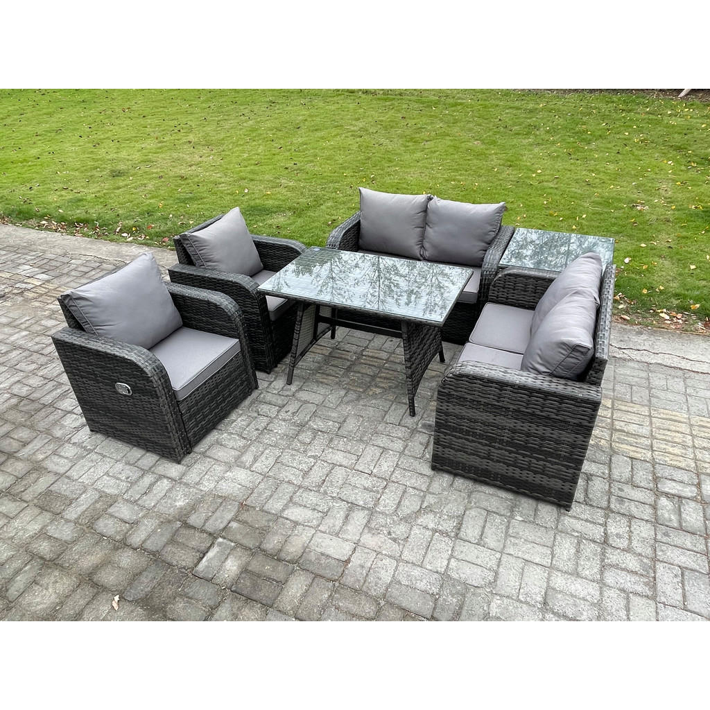 Thumbnail - Fimous Balkonset, Dunkelgrau, Metall, Kunststoff, Glas, 6-Sitzer, Füllung: Schaumstoff, rechteckig, Loungemöbel, Loungem...