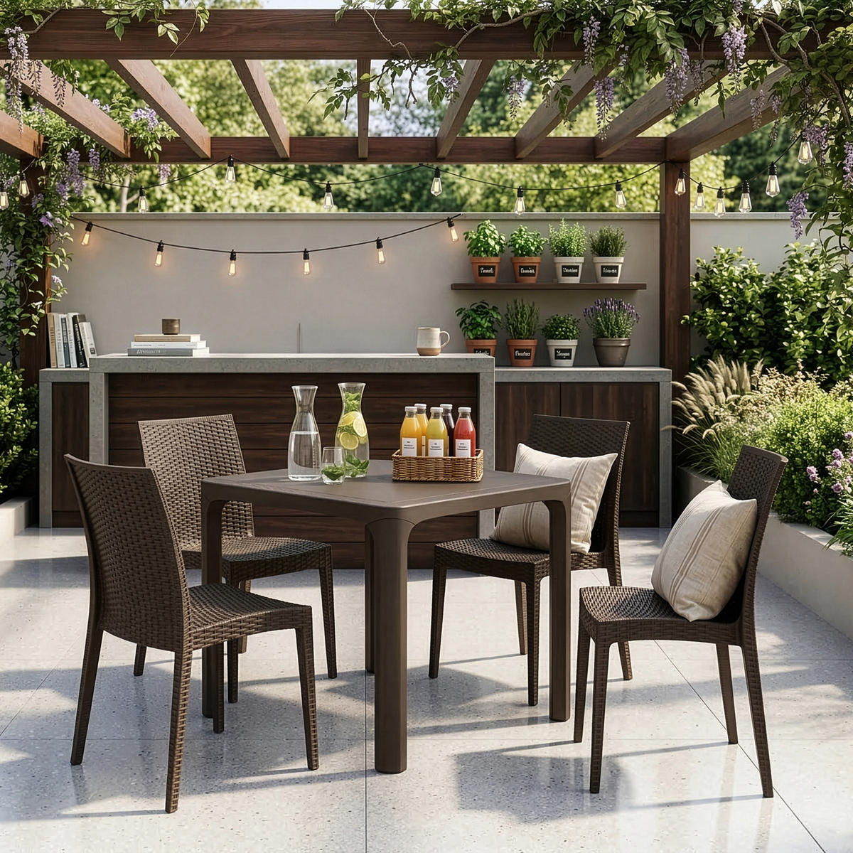 GARTENMÖBEL-SET LEOPSI, ETULI 5-tlg, Braun - Braun, Kunststoff - KONSIMO®