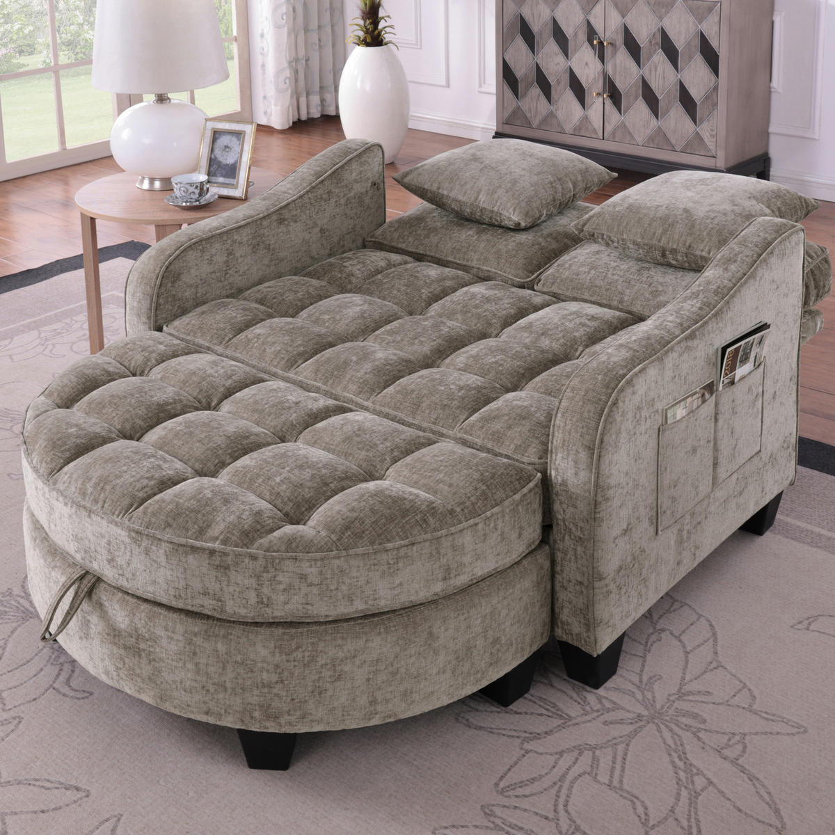 RÉCAMIERE 2-in-1 mit Aufbewahrungshocker ca. 132 x 129 x 93 cm Braun - Braun, Holzwerkstoff (129/93/132cm) - Meubliv