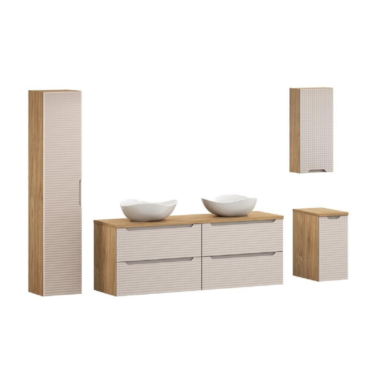 BADMÖBEL-SET 9 Teile Luxor Beige L BM156 in Eiche geölt/Beige - Eichefarben/Beige, Holz (160/46/46cm)