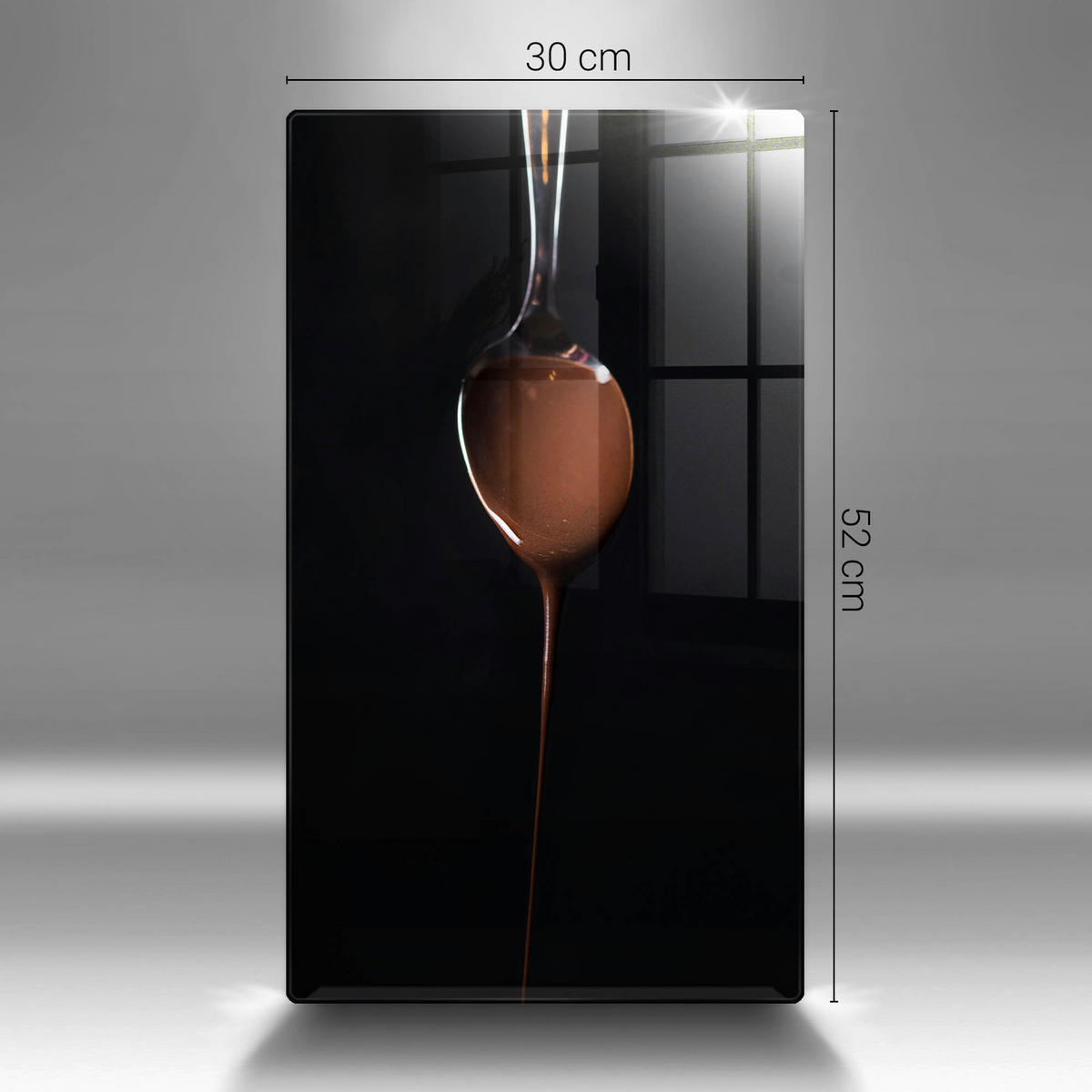 GLASPLATTE 30x52 cm Löffel mit Schokolade - Schwarz, Glas (30/52cm) - Wallfluent