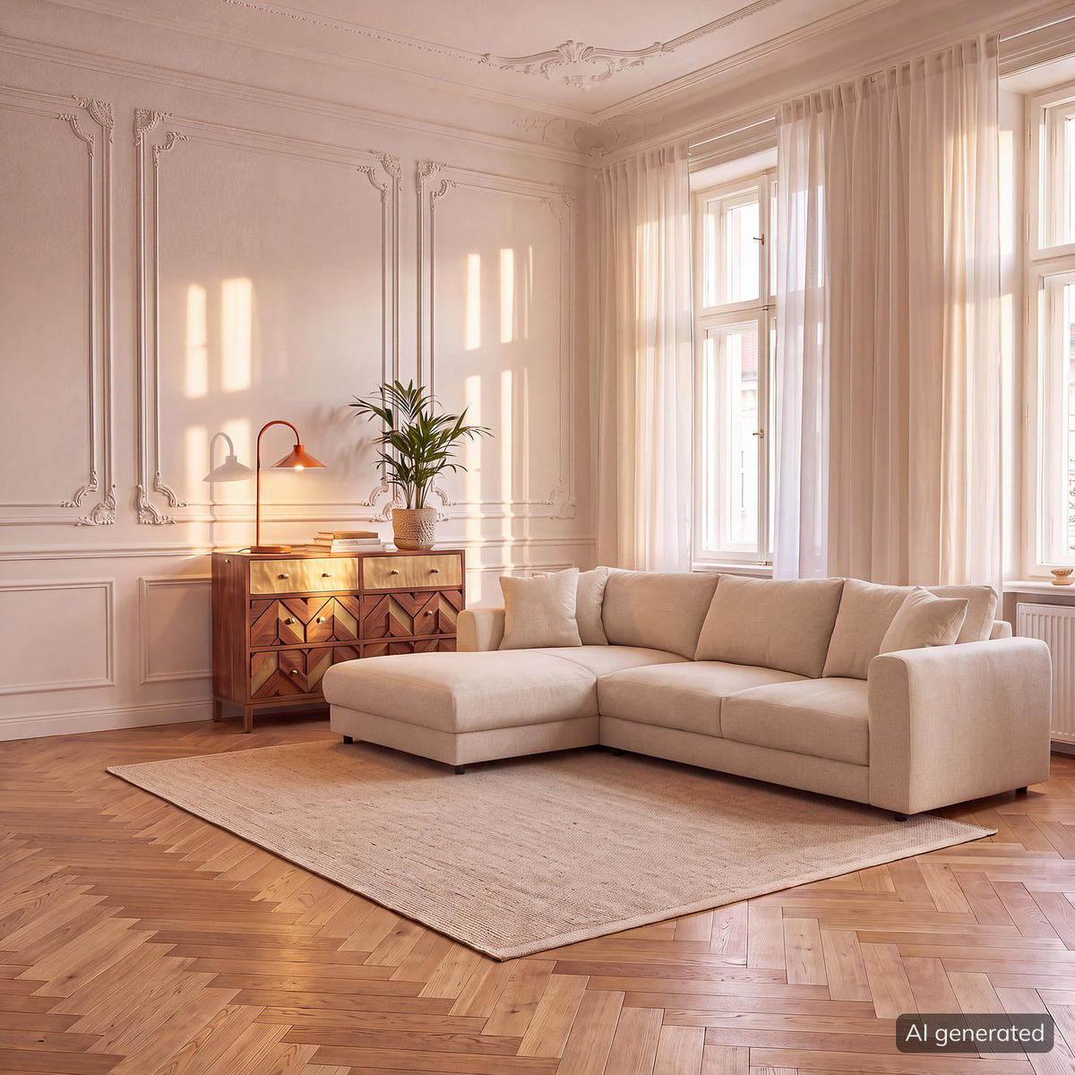 ECKSOFA mit Longchair - Beige/Schwarz, Holz/Kunststoff (286/183cm) - home24