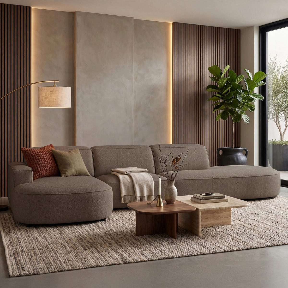 ECKSOFA Sallmo L-Form, 3-Sitzer, links 358 cm - Hellbraun/Schwarz, Kunststoff/Textil (358/166cm) - Selsey
