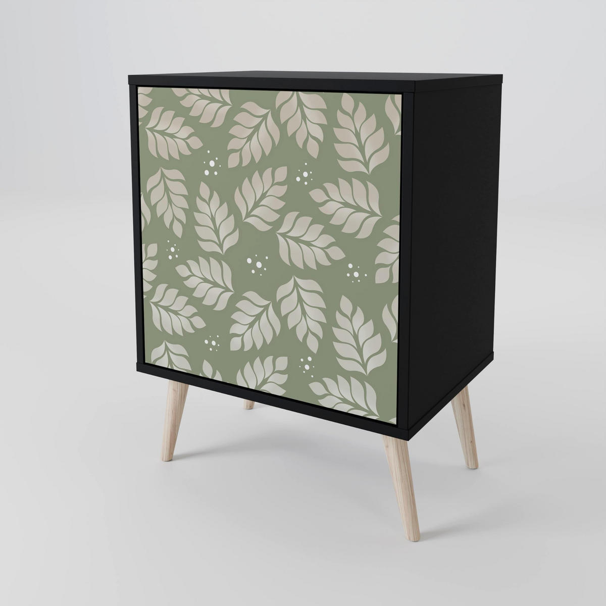 SIDEBOARD LEAVES ON GREEN, Schwarz, 57,5x42x70,5 cm, Schwarze Metall-Sternfüße - Multicolor/Schwarz, Holzwerkstoff/Metall (57.5/70.5/42cm) - SpaceRebels