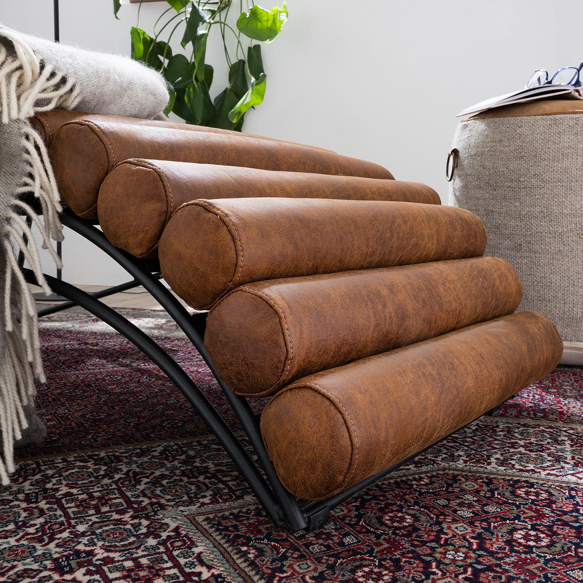 RELAXLIEGE - Antiklederlook - Braun, Textil (185/81/62cm) - home24