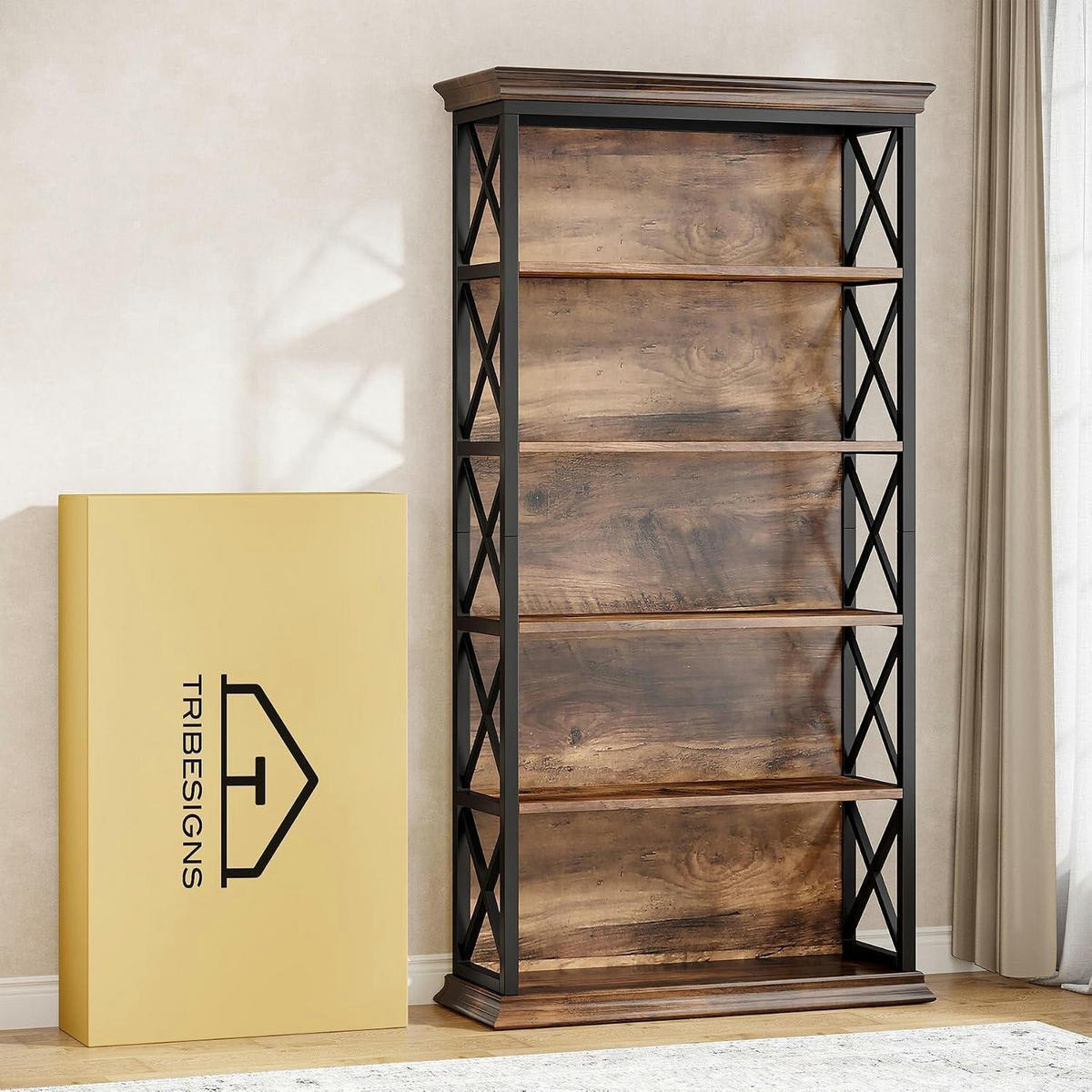 BÜCHERREGAL 180cm Holz Metall Vintagebraun - Braun, Holzwerkstoff (30/180/80cm)