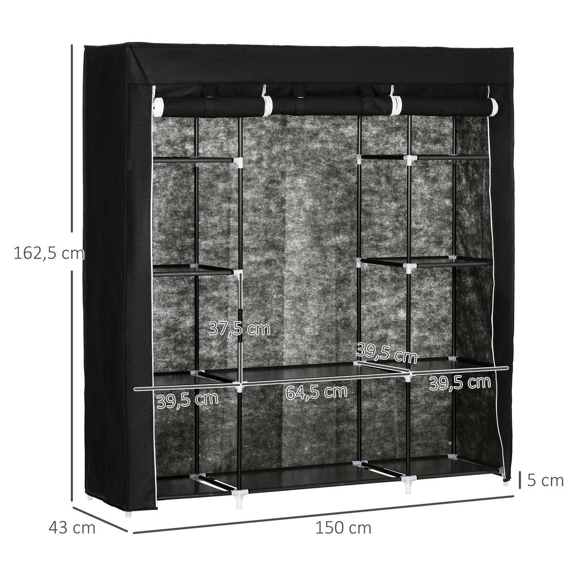STOFFSCHRANK, Faltschrank, Schwarz - Schwarz, Metall (43/162.5/150cm) - HOMCOM
