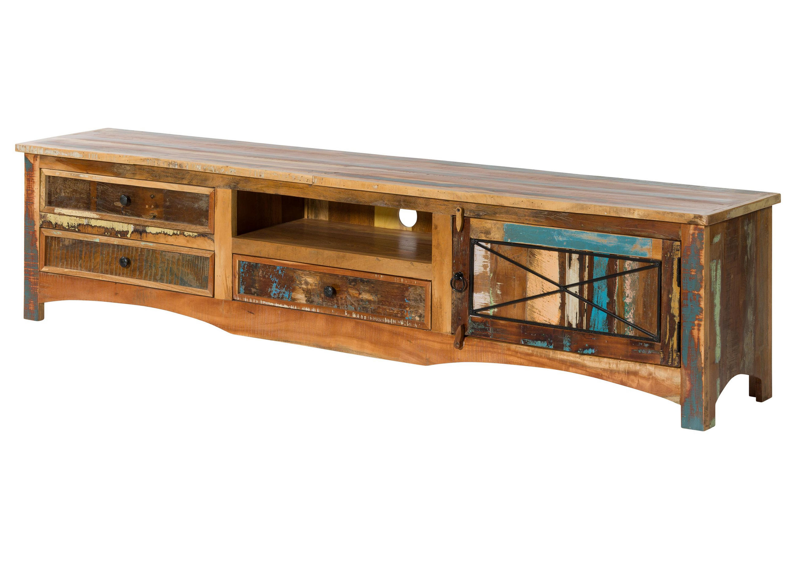 TV-BOARD Altholz 220x40x50 mehrfarbig lackiert NATURE OF SPIRIT #44 - Multicolor, Holz (40/50/220cm) - Massivmoebel24