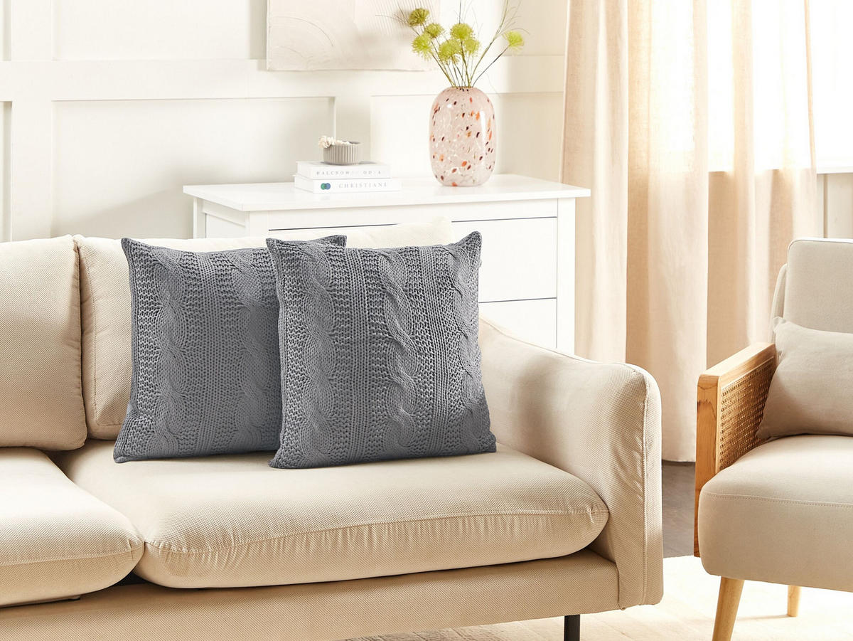 DEKOKISSEN 2er-Set Grau 45/45 cm Constylis - Grau, Textil (45/45cm) - Beliani