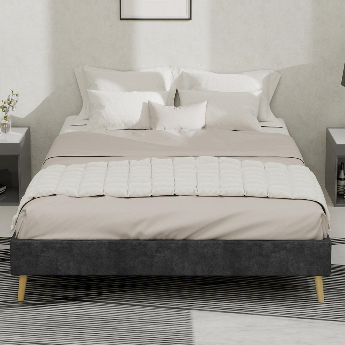 POLSTERBETT 140/200 cm grau aus Stoff und Metall mit verstellbarer Rückenlehne - Grau, Textil (140/200cm) - OKWISH