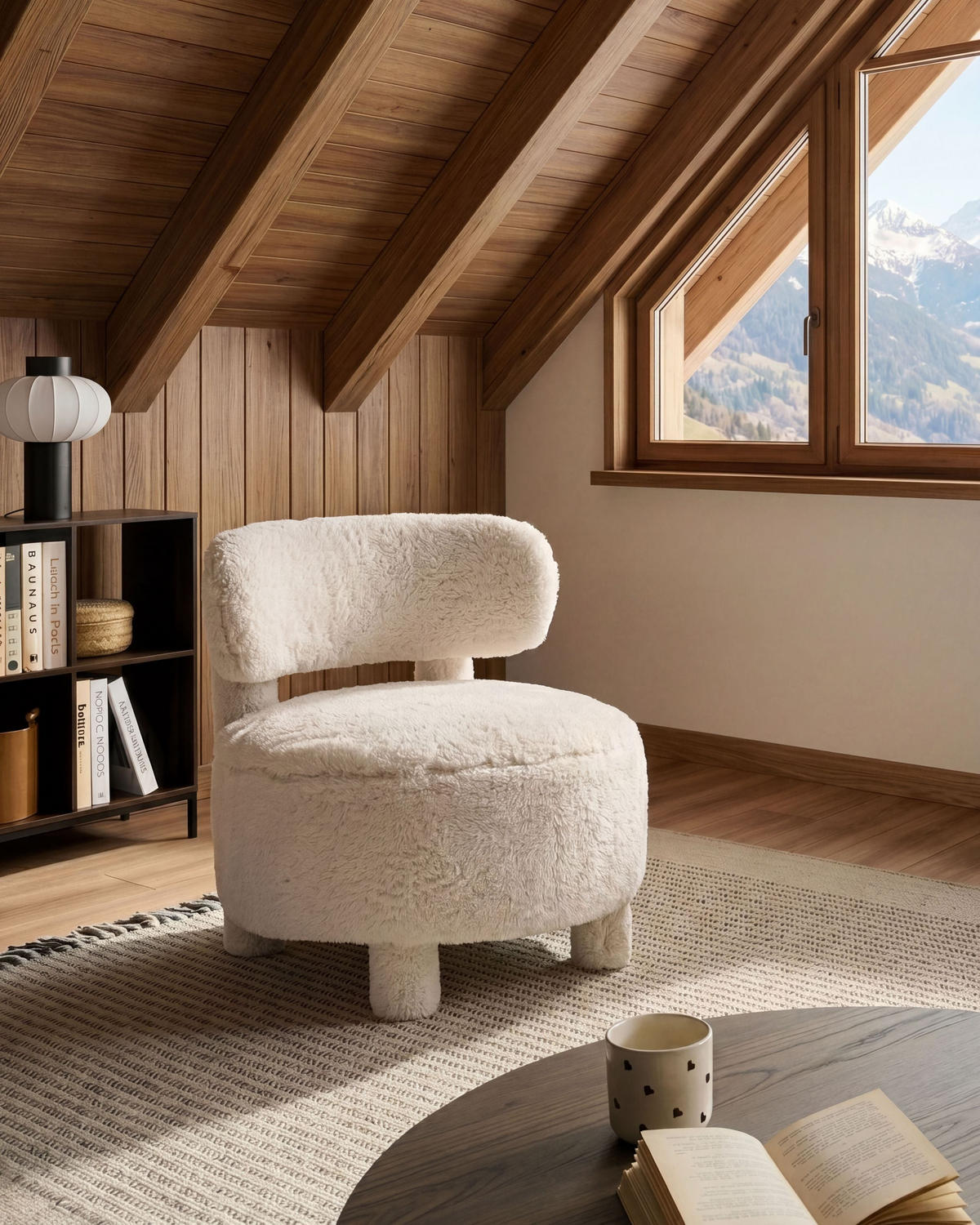 SESSEL Webpelz Hellbeige Hamina - Beige, Textil (76/74/74cm) - Beliani