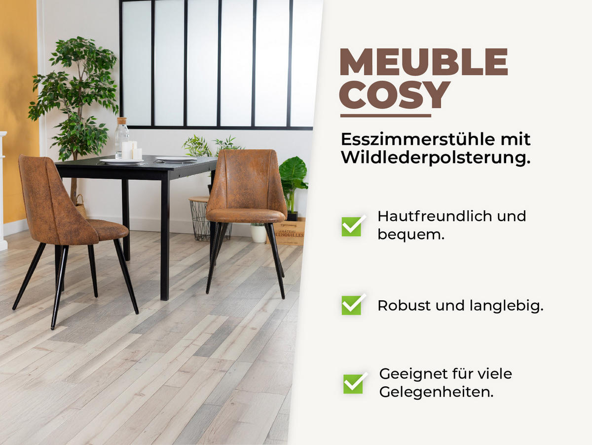ESSGRUPPE mit ausziehbarem Tisch und 4 Stühlen in Wildlederoptik, Braun - Multicolor/Schwarz, Metall (40/86/39cm) - Meubles Cosy