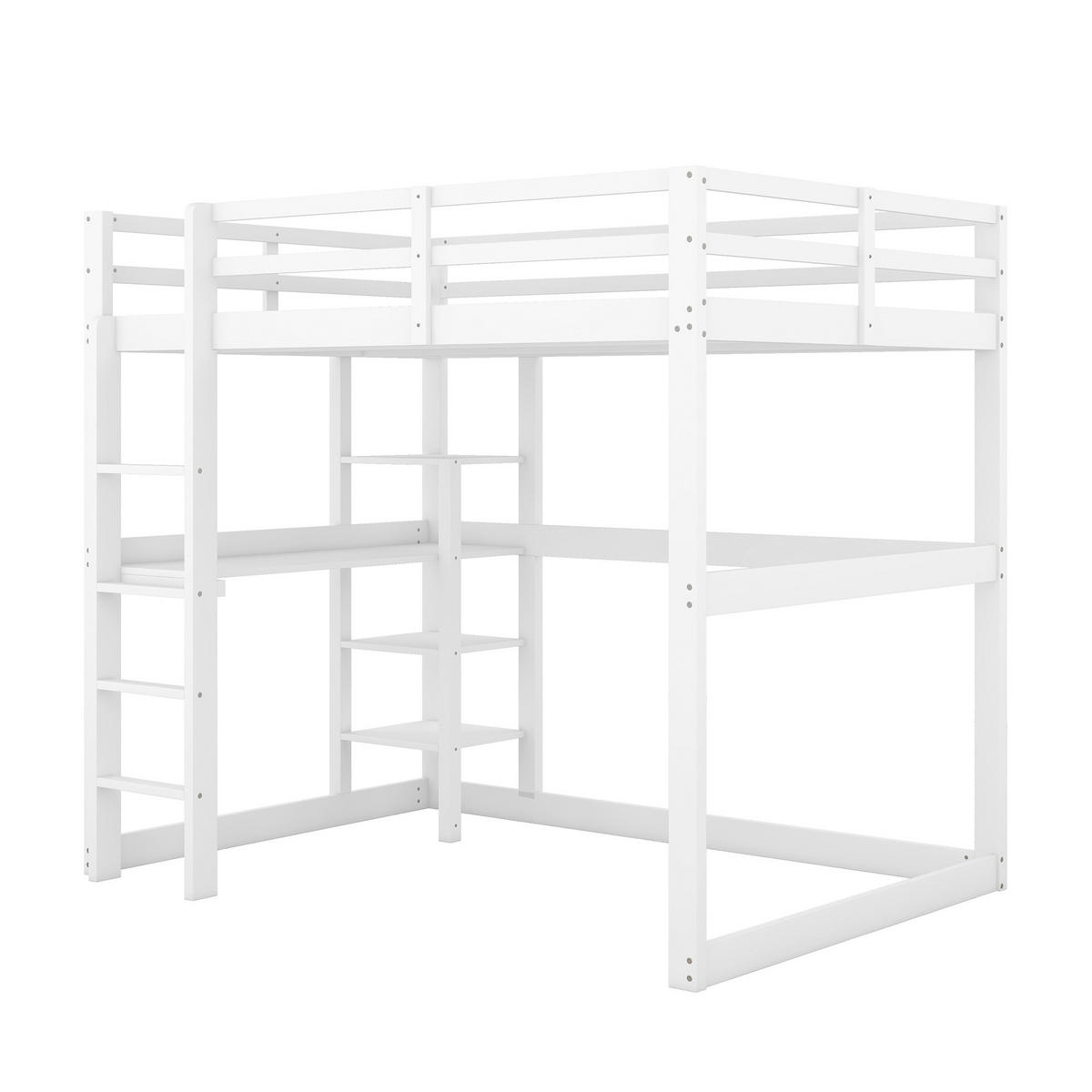 HOCHBETT 140/200 cm mit Stauraum aus Kiefer mit Schreibtisch - Weiß, Holz (140/200cm) - OKWISH