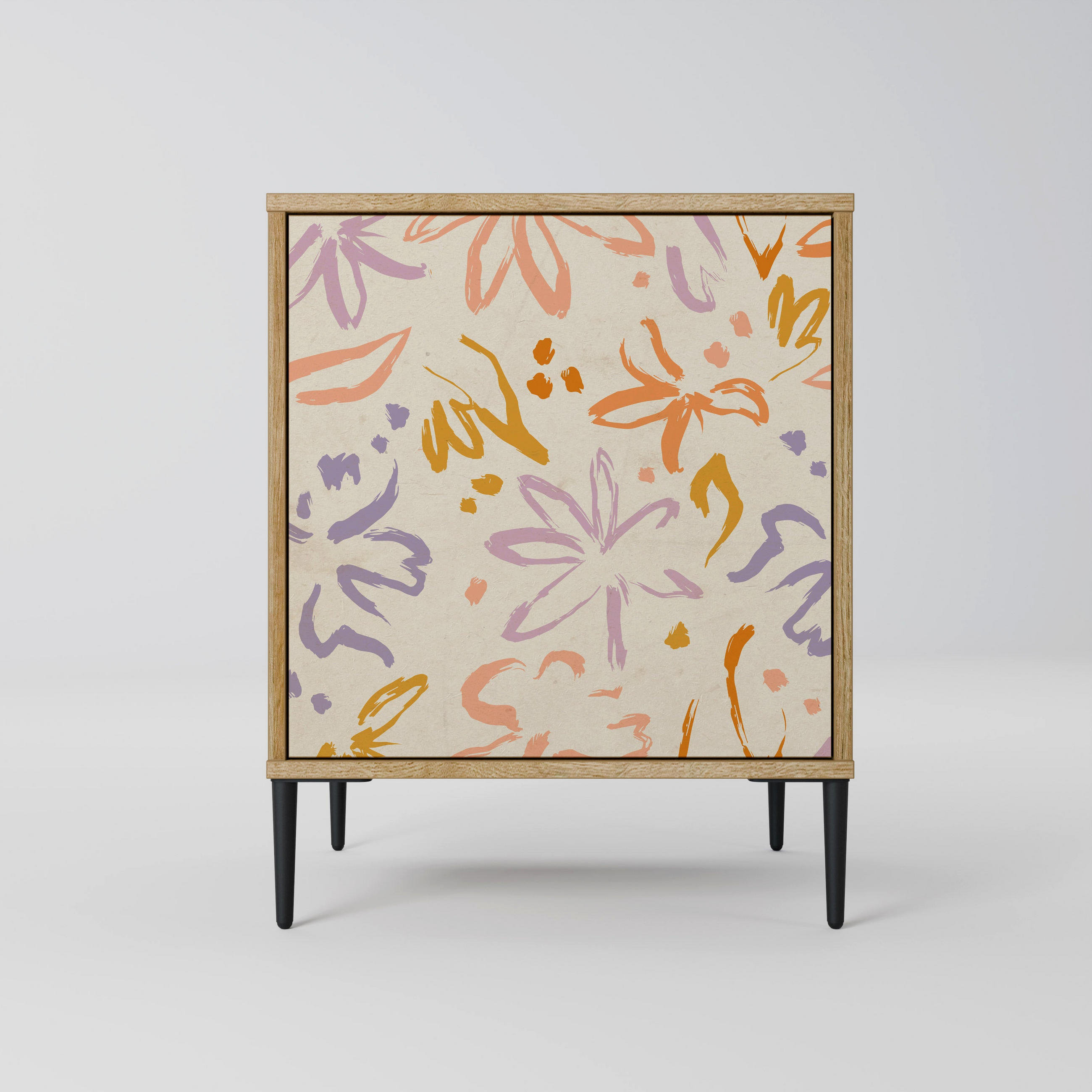SIDEBOARD SPRING WHIMSY, Eichefarben, 57,5x42x72,5 cm, Schwarze Metallfüße - Eichefarben/Multicolor, Holzwerkstoff/Metall (57.5/72.5/42cm) - SpaceRebels
