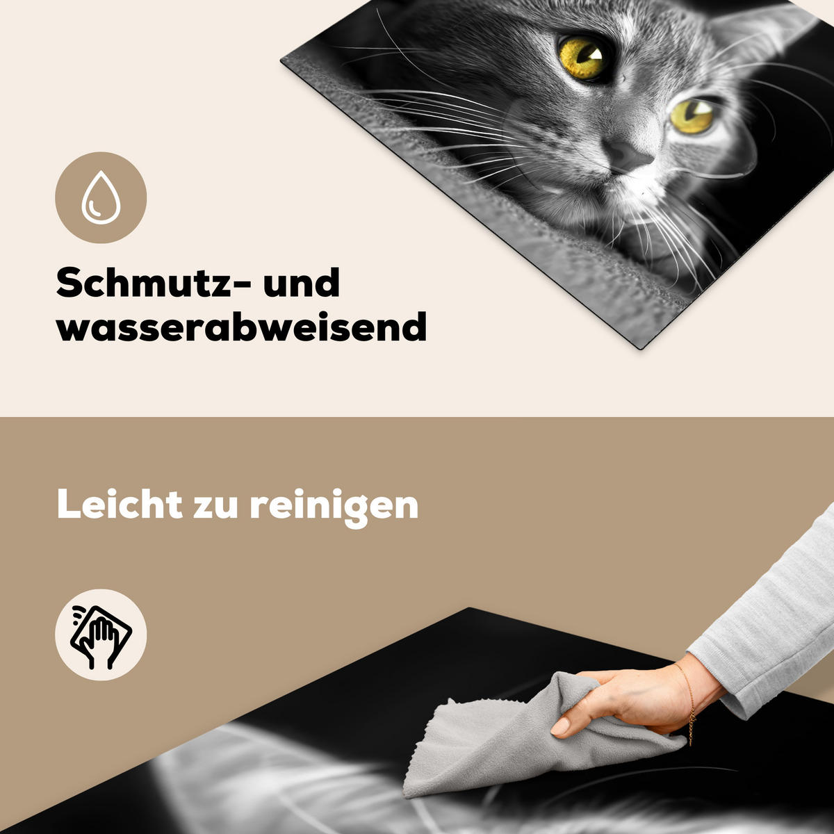 HERDABDECKPLATTE Katze - Grau - Tiere - Katze Herdabdeckung Induktionsfeld 65x52 cm - Grau, Kunststoff (65/52/0.2cm) - MuchoWow