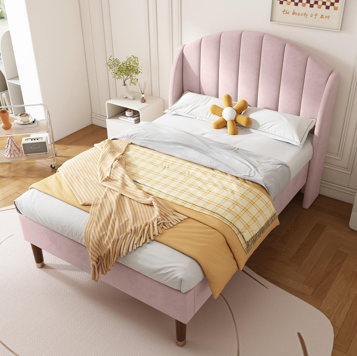 BETT mit Lattenrost und Kopfteil 90x200 cm Samt Pink - Pink, Metall (90/200cm) - Meubliv