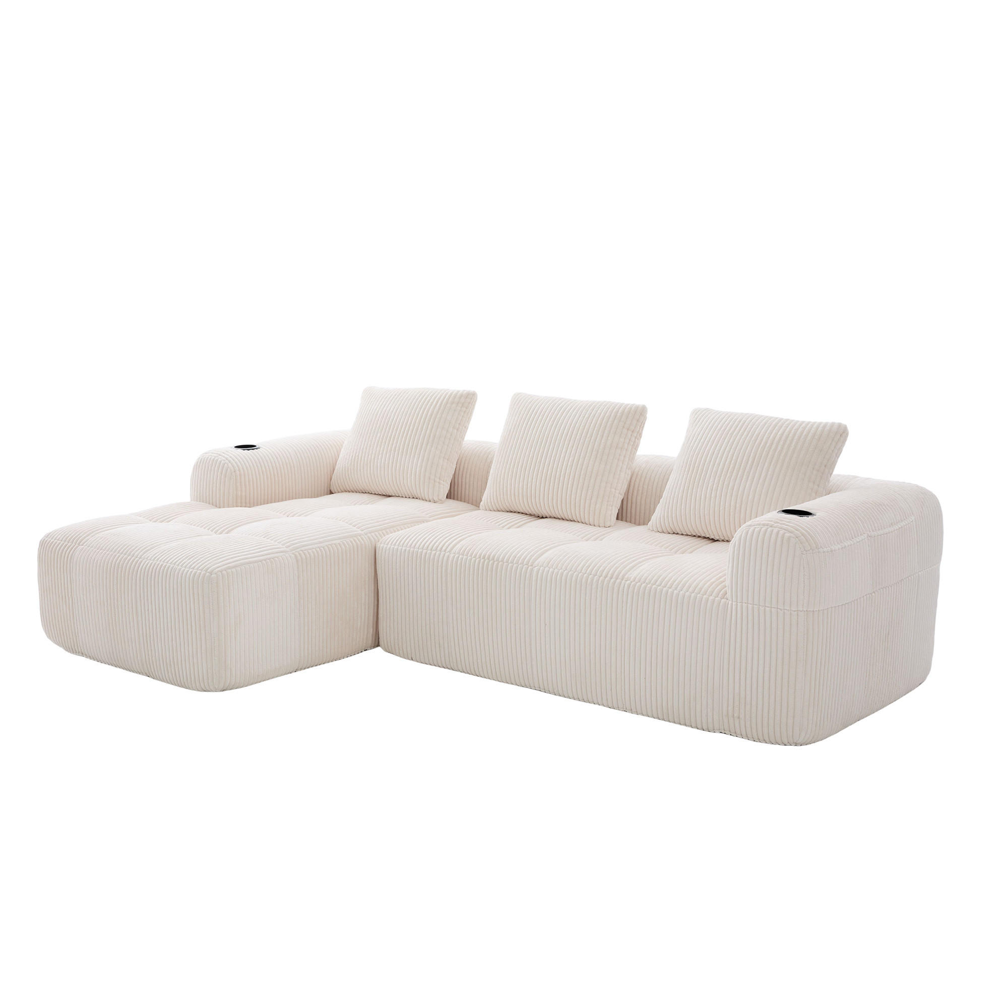 KOMPAKTSOFA Cord mit modularen Elementen und Becherhalter 253/158/61 cm Beige - Beige, Textil (158/253cm) - Redom
