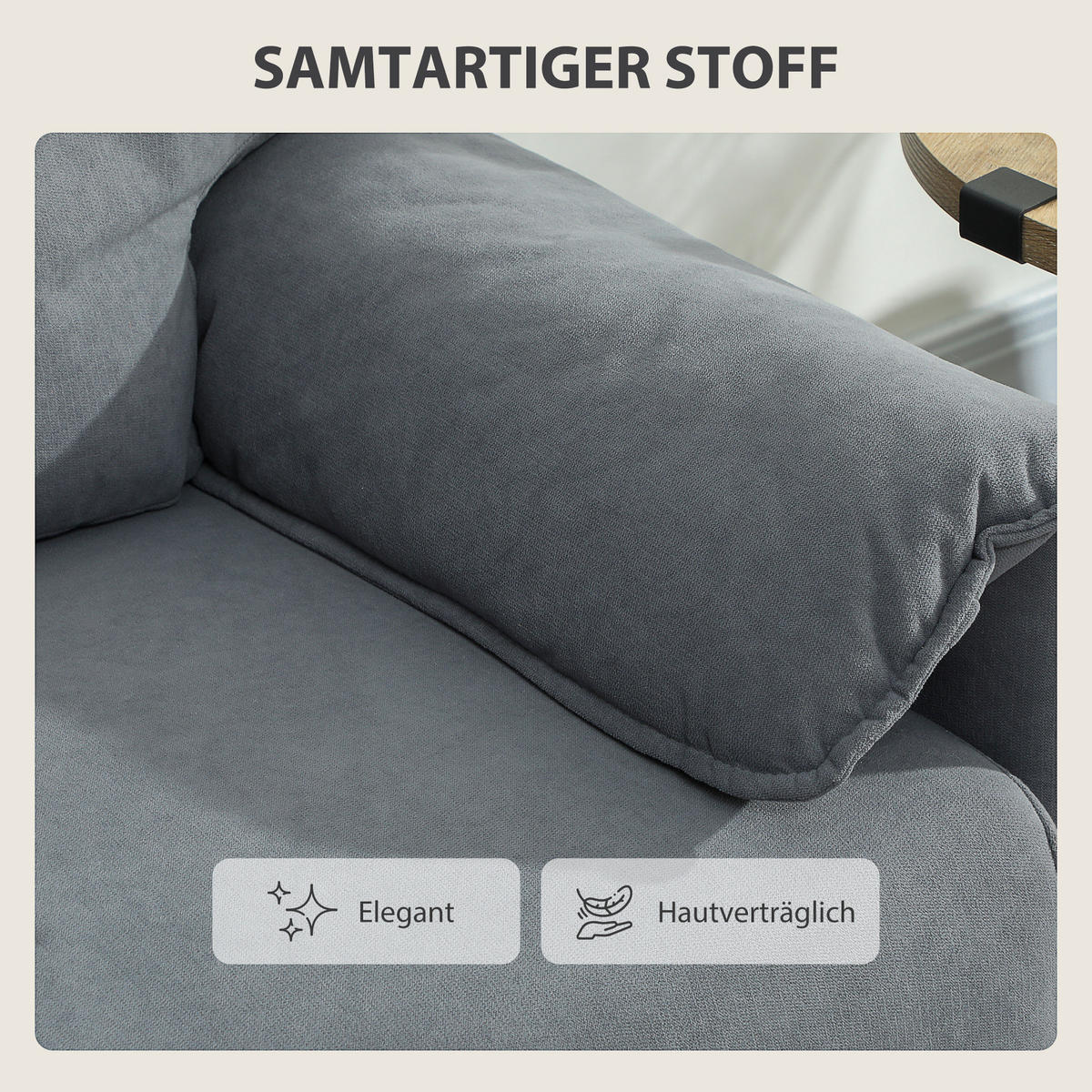SOFA 2-Sitzer 127 cm Kleine Gepolstert Couch mit Armlehne, Samtoptik, Grau - Schwarz/Grau, Textil/Metall (72/84/127cm) - HOMCOM