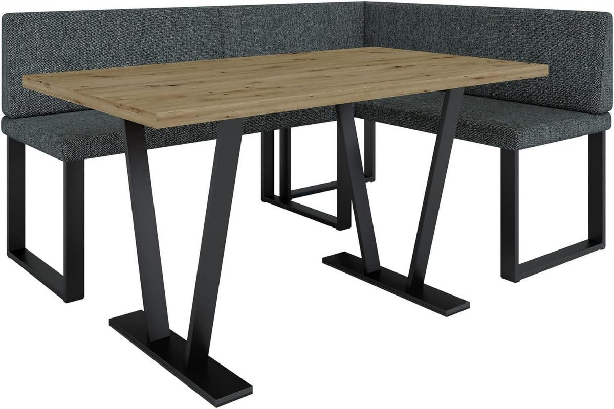 ECKBANKGRUPPE Alina - INARI-Stoff - 142 x 196 cm - Links - Grau - Grau, Textil/Metall (196/87/142cm) - AN-Moebel 4u