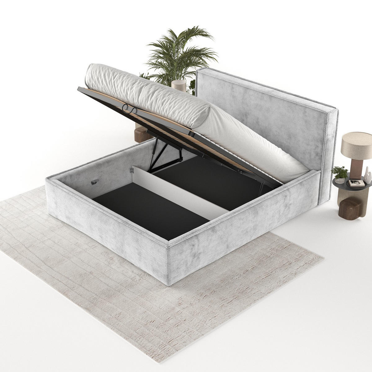 POLSTERBETT Sato mit Stauraum 120/200 cm Hellgrau im Bonita Stoff - Hellgrau/Schwarz, Holz/Holzwerkstoff (120/200cm) - AltaBeds