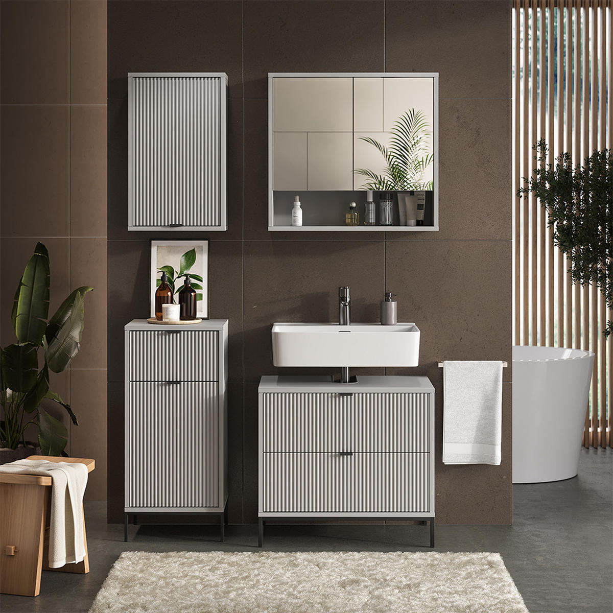 BADMÖBEL-SET Eliza Grau 4 Teile - Grau, Holzwerkstoff (70/63/45.1cm) - Vicco