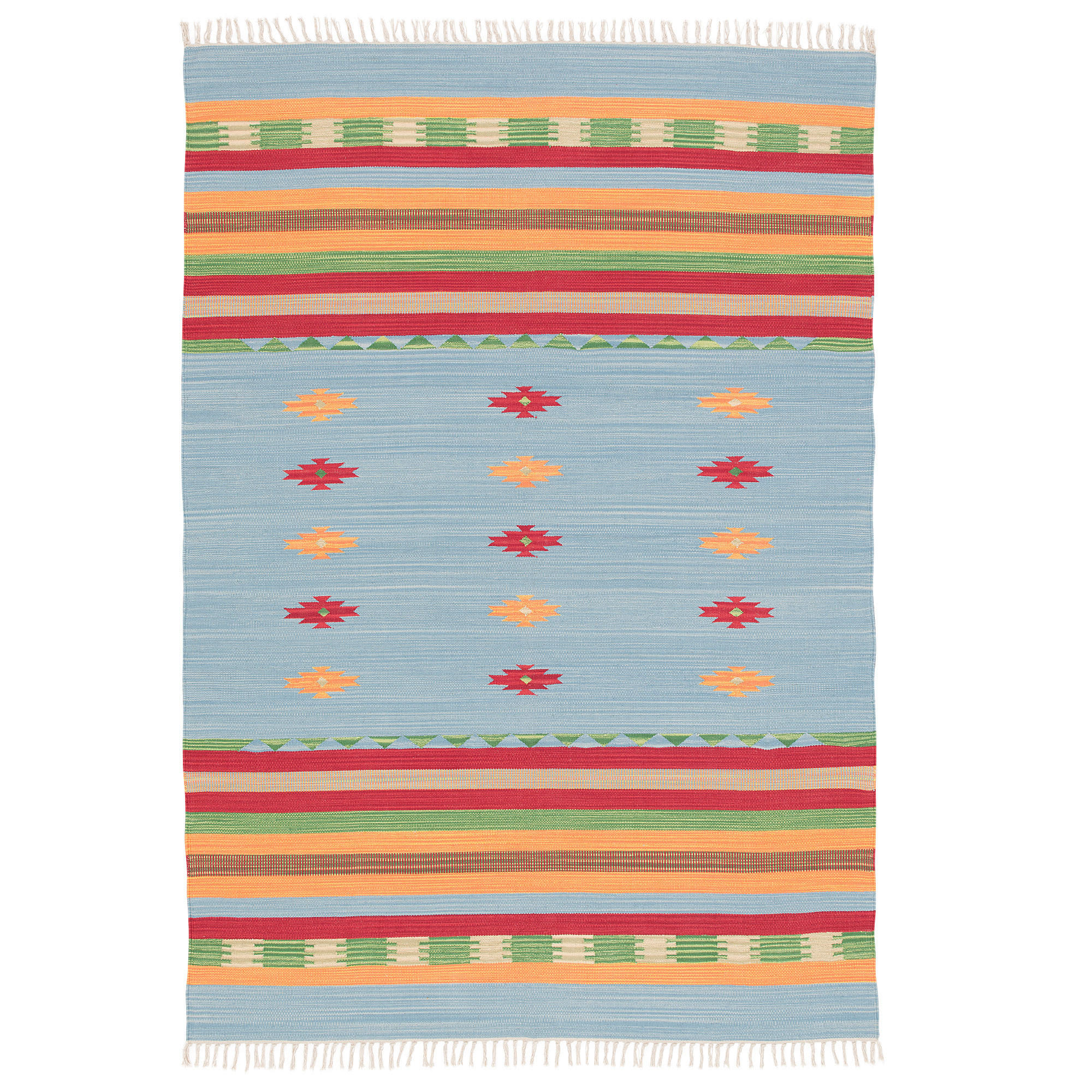 BAUMWOLLE NATUR KELIM TEPPICH LINA STRIPES - Blau, Textil (120/180cm) - Pergamon