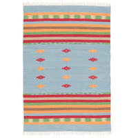 BAUMWOLLE NATUR KELIM TEPPICH LINA STRIPES - Blau, Textil (120/180cm) - Pergamon