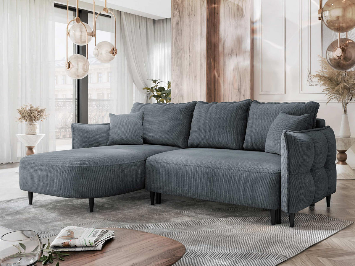 ECKSOFA Sycylia, Seite: Links - Dunkelgrau/Schwarz, Holz/Textil (244/165cm) - MIRJAN24