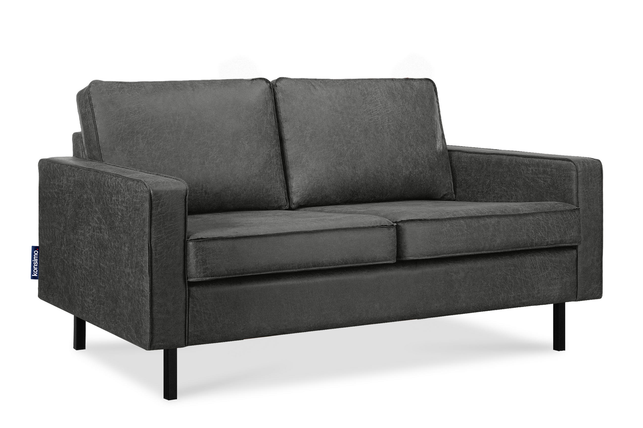 2-SITZER-SOFA INVIA Klassische-Stil mit Armlehnen, Lederoptik-Stoff, dunkelgrau - Dunkelgrau/Schwarz, Textil (164/87/98cm) - KONSIMO®