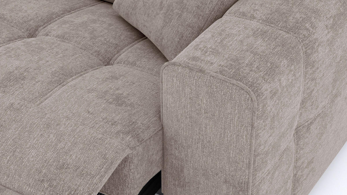 SOFA QUARTZ 3-Sitzer mit 1 Relaxfunktion, beige - Beige/Silberfarben, Holzwerkstoff/Textil (204/80/102cm) - Courtois Laville