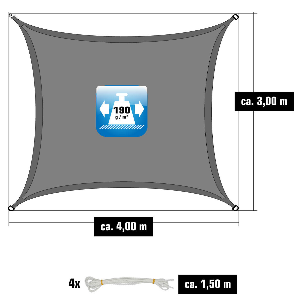 SONNENSEGEL 300/400 cm grau, rechteckig - Grau, Kunststoff (300/400cm) - Amanka