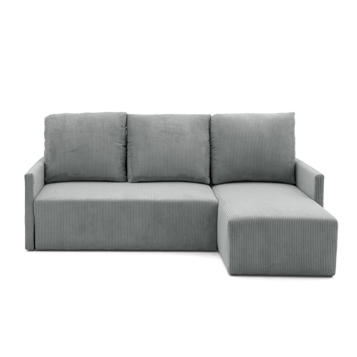 ECKSOFA GARDA L universell links/rechts montierbar mit Schlaffunktion 132x198 cm Cord Grau - Schwarz/Grau, Holz/Kunststoff (209/145cm) - NACANAPA