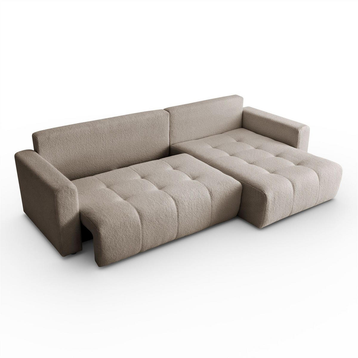 ECKSOFA VIENNA Stil Bettkasten und Funktionalität Bouclé Beige Rechts - Beige, Holz (261/143cm) - Kaiser Möbel